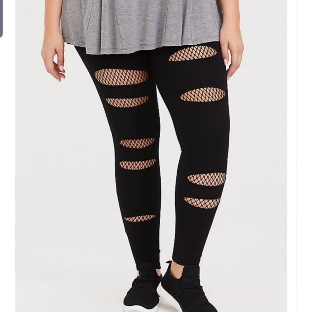 Torrid Black Fishnet Slashed Legging Size 4